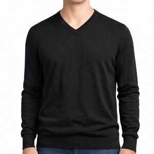 +J Uniqlo Black V-Neck Sweater Pullover Men’s L Lightweight Knit Long Sleeve